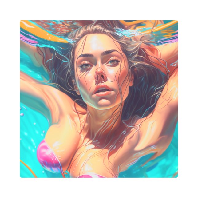Mujer hermosa bajo el agua, arte de IA (Anverso)