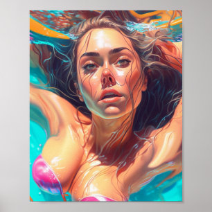 Mujer hermosa bajo el agua, arte de IA