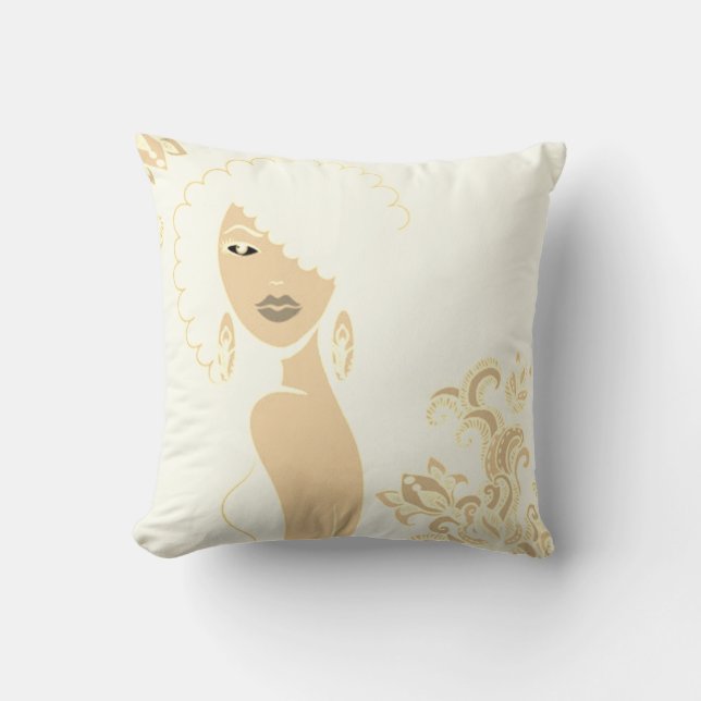 Mujer hermosa beige y marrón de dos caras almohada (Anverso)