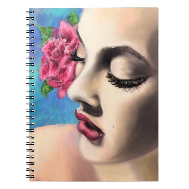 Mujer Hermosa con Libreta de Rosas (Frente)