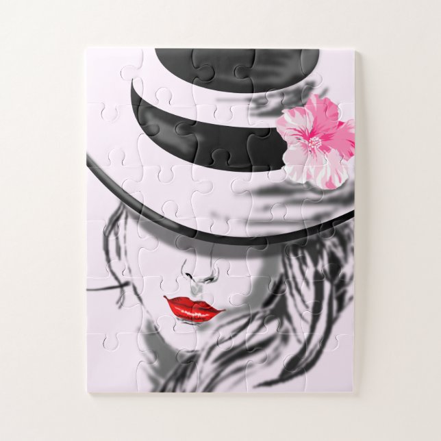 Mujer Hermosa con Sombrero Rompecabezas (Vertical)