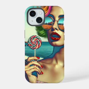 Mujer hermosa del arte pop retro con piruleta