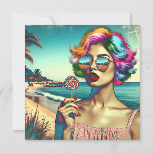 Mujer Hermosa del Arte Pop Retro con Piruleta