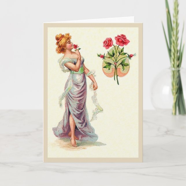 Mujer hermosa del Victorian con la tarjeta de nota (Anverso)
