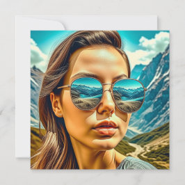 Mujer hermosa en la reflectosis de la montaña de g