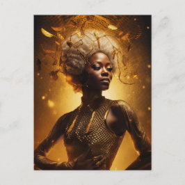 Mujer hermosa en postal de oro