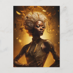 Mujer hermosa en postal de oro