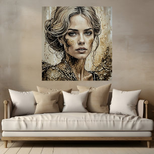 Mujer hermosa en Purpurina de oro Poster de arte e