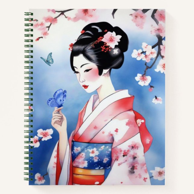 Mujer japonesa con diario de mariposa azul (Anverso)