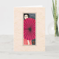 Mujer Japonesa con Parasol Feliz Tarjeta O-bon
