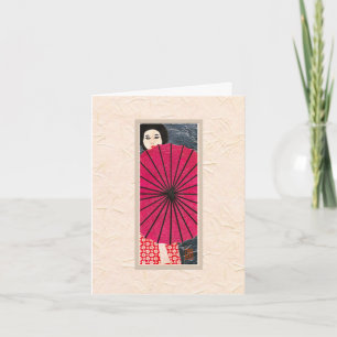 Mujer japonesa con tarjeta de nota en BLANCO de Pa