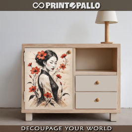 Mujer japonesa escribe sobre el retrato de papel d