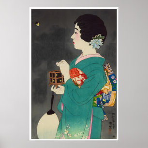 Mujer Japonesa Pintando Impresión de Geisha Cartel