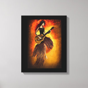 Mujer Jugando guitarra cielo rojo Resumen arte ori