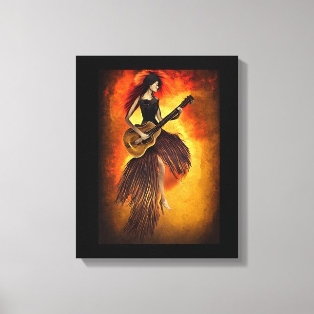 Mujer Jugando guitarra cielo rojo Resumen arte ori (Anverso)