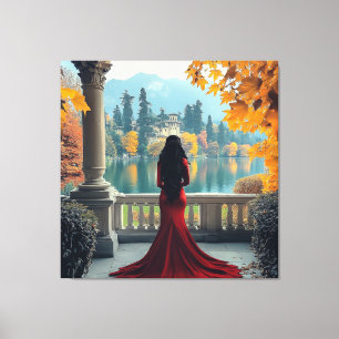 Mujer Lago Como Vista Italia Arte en Lienzo Estira