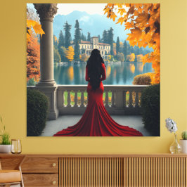Mujer Lago Como Vista Italia Arte en Lienzo Estira
