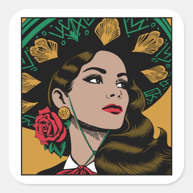 Mujer Mariachi Mexicana Herencia Hispana Pegatinas (Anverso)
