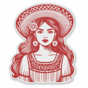Mujer Mexicana Línea mínima Pegatina rojo