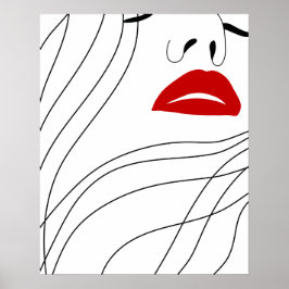 Mujer minimalista con arte de línea de labios rojo