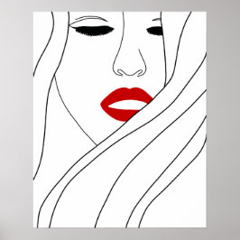 Mujer minimalista con arte de línea de labios rojo