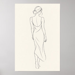 Mujer minimalista en arte lineal de vestido sin es