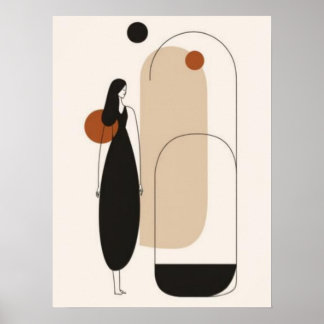 Mujer minimalista y arte abstracto arquitectónico 
