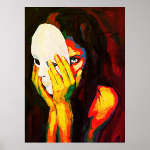 Mujer Misteriosa Sosteniendo Máscara Arte Dramátic