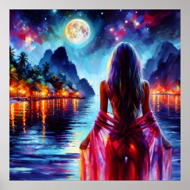 Mujer mística bajo el arte de reflejos de luna lle (Frente)