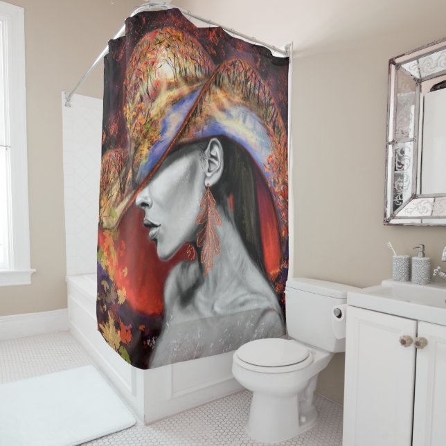 Mujer moderna pintada con una cortina de ducha de  (In situ)