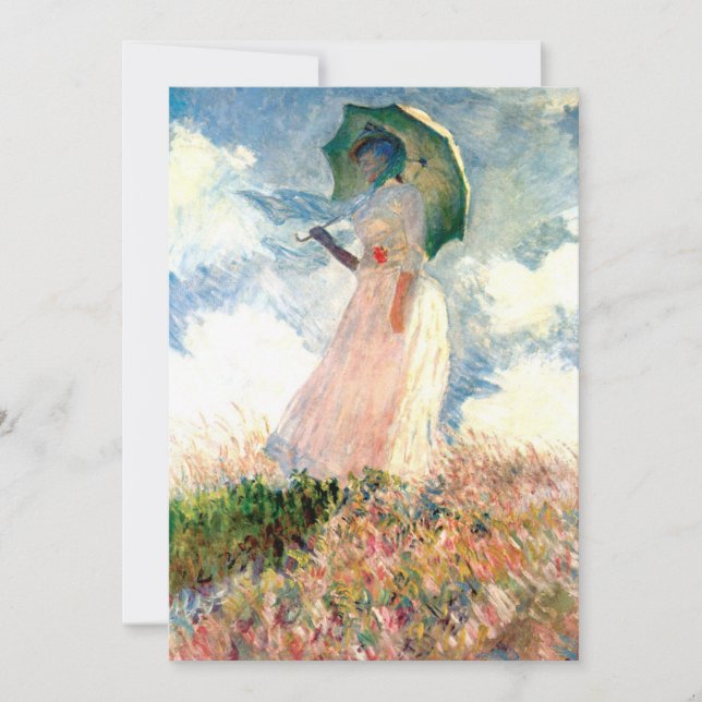 Mujer Monet con una sombrilla frente a la tarjeta  (Anverso)