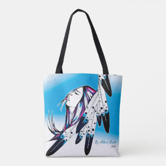 Mujer nativa a través de la bolsa de plumas Eagle