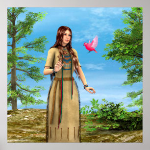 Mujer Nativa Americana Arte de Bosque de Pájaros