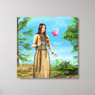 Mujer Nativa Americana Arte de Bosque y Pájaro