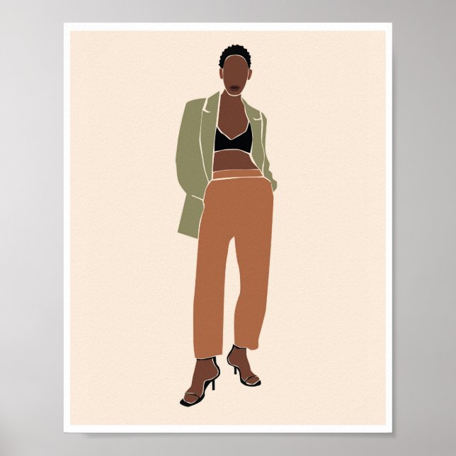 Mujer Negra Boho Blazer de Oliva Arte de Moda (Frente)