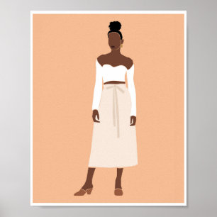 Mujer Negra Boho Vestido Blanco Hombro Fuera Arte