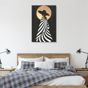 Mujer Negra Elegante Silueta Negro Dorado Arte Boh