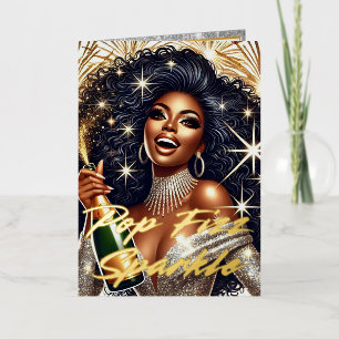 Mujer Negra Glamurosa Celebrando Cumpleaños con Ch