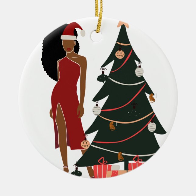 Mujer negra Leo Zodiac Ornamento de Navidad (Frente)