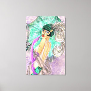 Mujer Paraguas Moderno Lienzo Prin Pintura Vintage