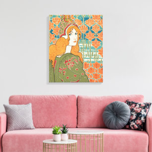 Mujer pelirroja Lirios naranjas Impresión de arte