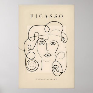 Mujer Picasso Pelo Rizado Arte de Línea Abstracto