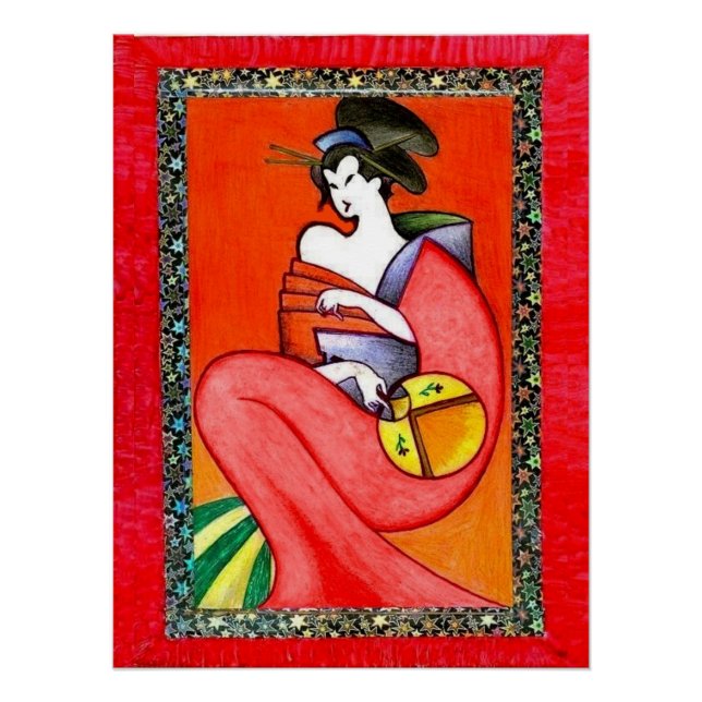Mujer que Lleva un Póster de Impresión de Kimono (Anverso)