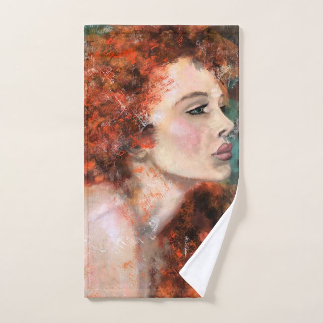 Mujer Redhead de bonito - Pintura Original Resumen (Toalla de mano)