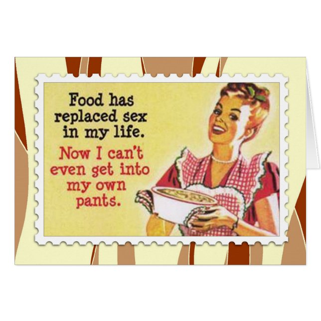 Mujer retra divertida que cocina la tarjeta (Anverso (Horizontal))