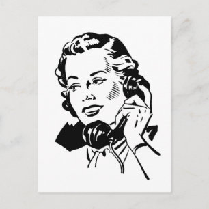 Mujer retra en la postal del teléfono