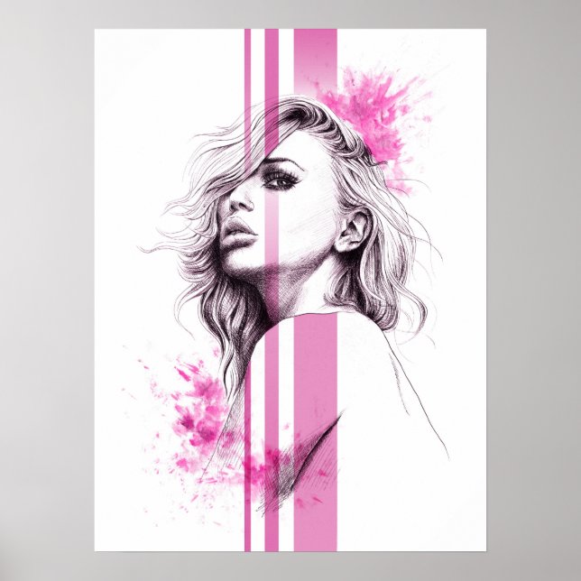 Mujer retrato de tinta Ilustración de arte de moda (Frente)