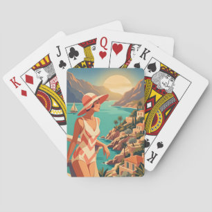 Mujer Retro Baraja de Cartas de Viaje Arte Vintage
