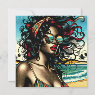Mujer Retro en Playa Estilo Cómic Pop Art