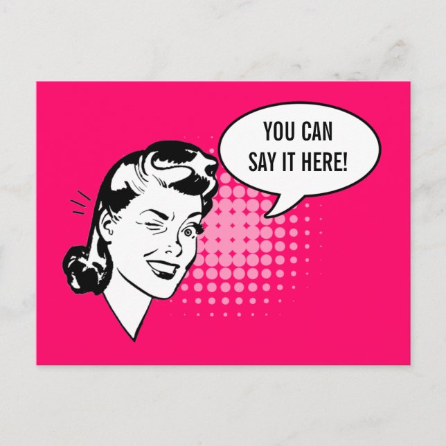 Mujer retro rosa y negro ganando tarjeta de divers (Anverso)